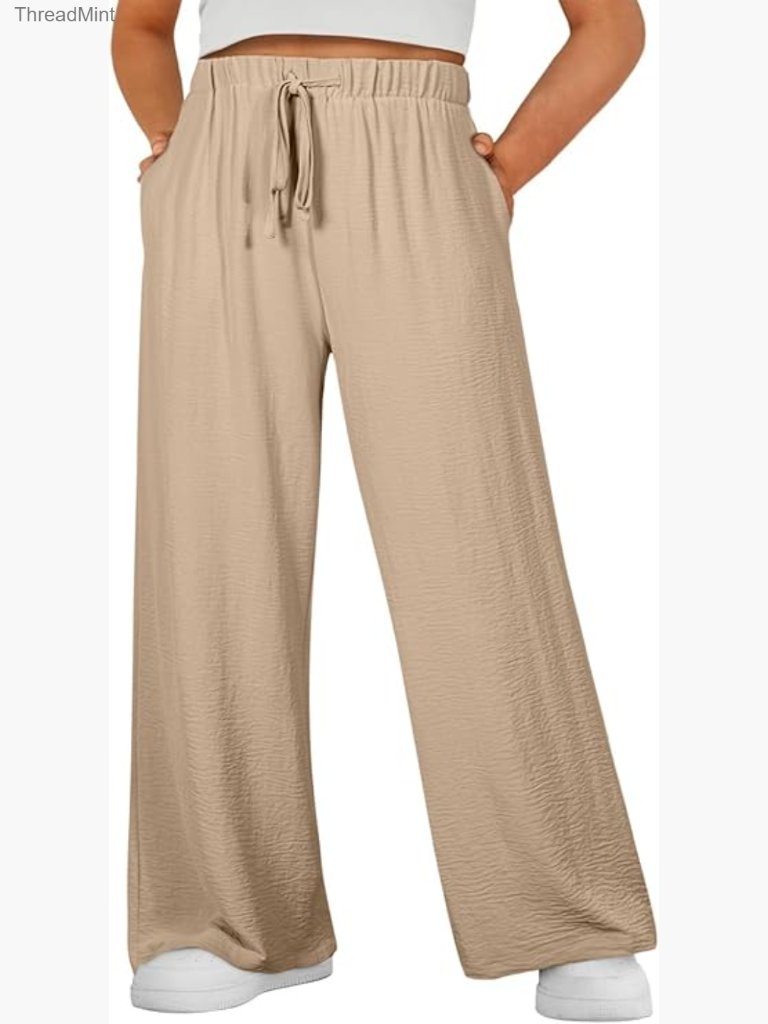 Plus Size High Waist Wide Leg Pants With Pockets Summer Casual